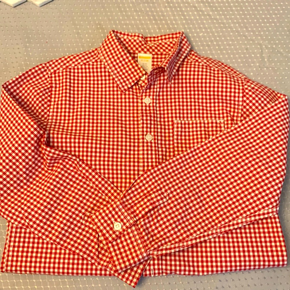 EUC Boys Gymboree Red Gingham Oxford Button Down Size 7/8